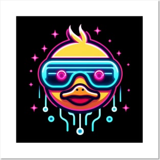 neon cyberpunk duck graphic Posters and Art